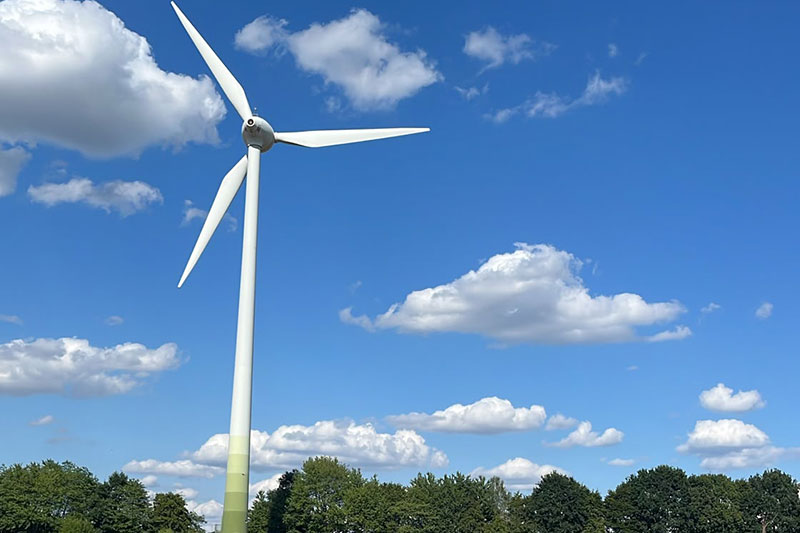 Windrad vor Bäumen